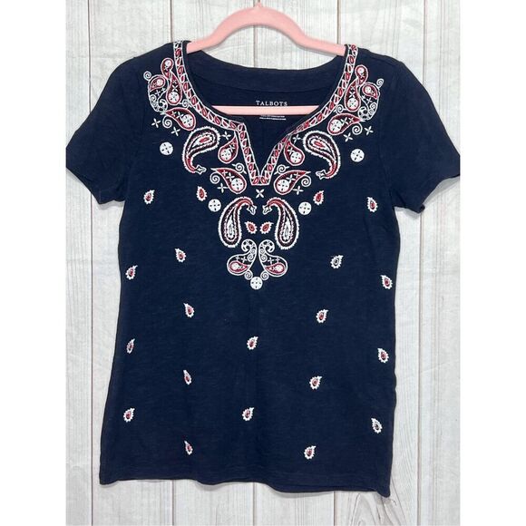 Talbots navy blue embroidered tee size P - Picture 1 of 8